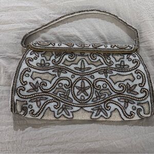 Elegant Vintage Pearl Beaded Clutch with Intricate Design by Grimm